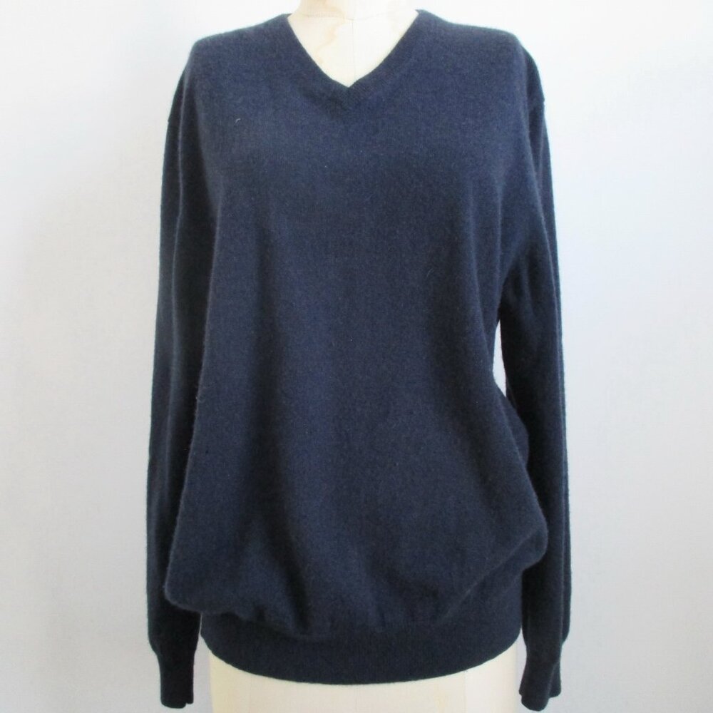 Men's Cashmere V-Neck Sweater Navy Blue XL